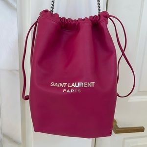Saint Laurent magenta calfskin “Teddy” drawstring bag